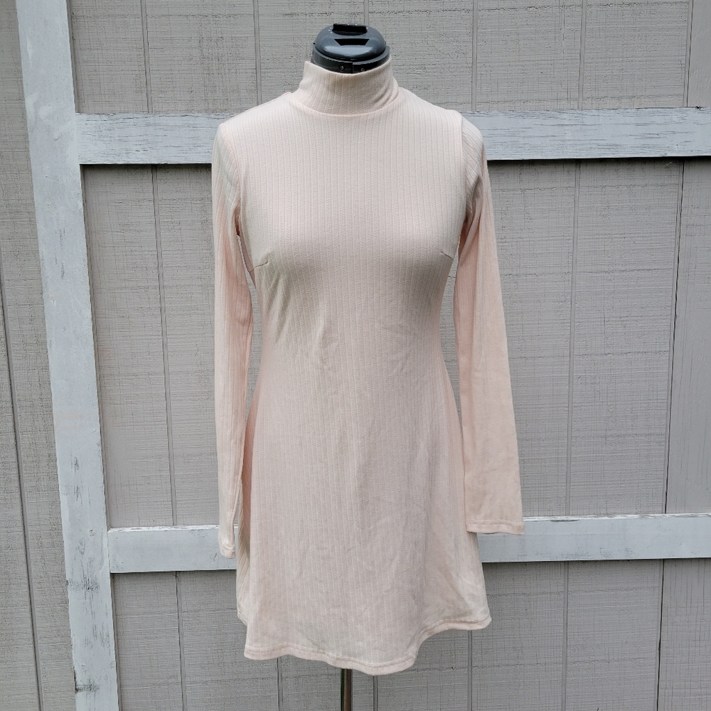 Lulu's High Neck Mock Neck Open Back Long Sleeve A-Line Skater Dress Small